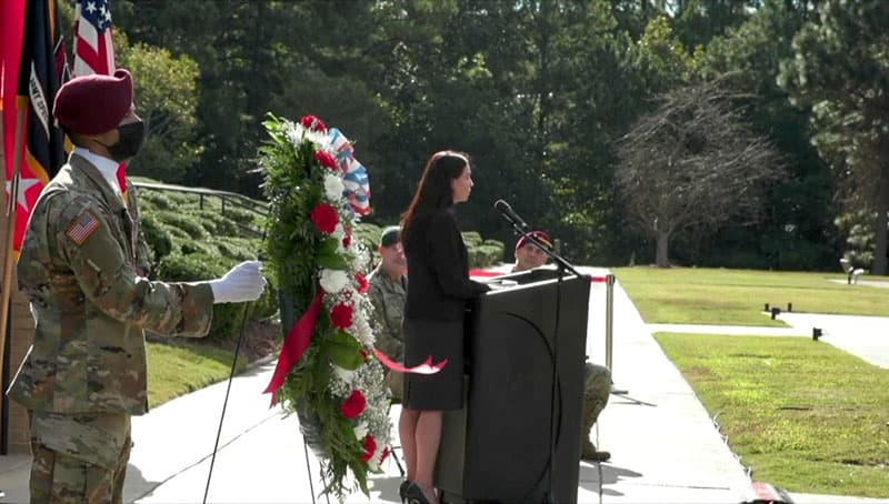 Mrs. Krista Simpson-Anderson, Speaking at USASOC&rsquo;s 9/11 ceremony.