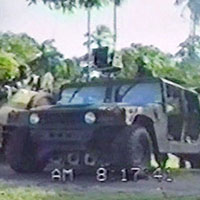 High-Mobility Multipurpose Wheeled Vehicle (HMMWV) with a mounted 450-watt AN/UIH-6A loudspeaker.