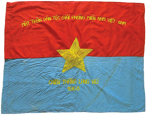 A North Vietnamese Army battle flag embroidered with Lang Vei to commemorate the 7 February 1968 battle