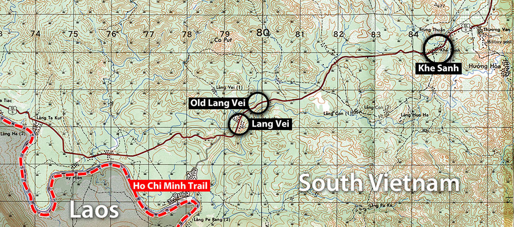 Topographical map showing Lang Vei and Khe Sanh.
