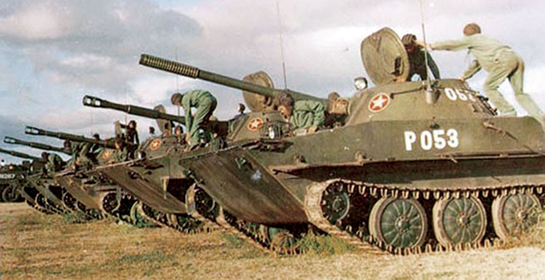 According to Jane’s Armour and Artillery (1966), the North Vietnamese Army (NVA) had received fifty Soviet PT-76 tanks and fifty BTR-50 armored personnel carriers by 1965.