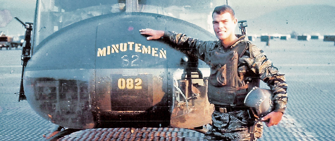Specialist Fourth Class (SP4) Raymond E. Cyrus, UH-1B Iroquois ‘Huey’ door gunner, 176th Assault Helicopter Company, 14th Combat Aviation Battalion, was aboard Minuteman 082, diverted to Lang Vei on 7 February 1968, for a medical evacuation (MEDEVAC). 