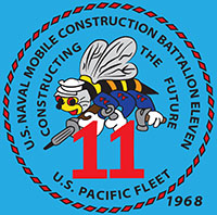 Navy Seabee insignia for Naval Mobile Construction Battalion Eleven, 1968.