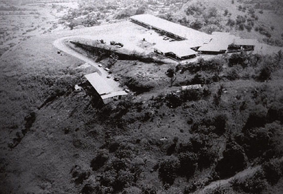 Aerial view of the PDF 1st Infantry Company complex atop a 400-meter high hill in Tinajitas.