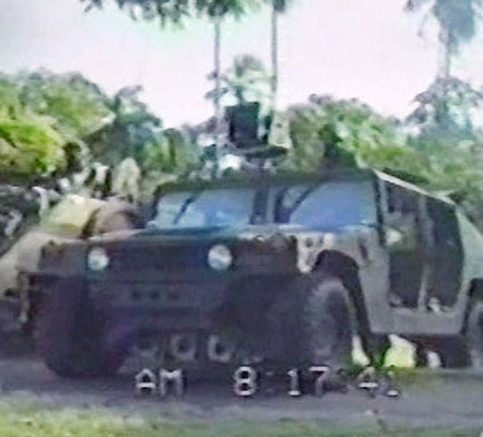 High-Mobility Multipurpose Wheeled Vehicle (HMMWV) with a mounted 450-watt AN/UIH-6A loudspeaker.