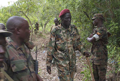 MG Caesar Achellam (in red beret) as a senior LRA commander.
