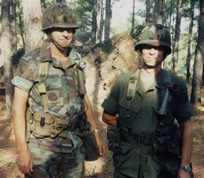 Battalion Command Sergeant Major (CSM) Kenneth R. Lewis, and HHC First Sergeant (1SG) Bruce Pittman, during a field exercise.