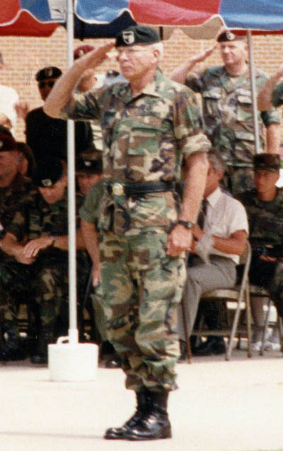 MG Suddath seen here at the 13th Support Battalion activation ceremony, commanded 1st SOCOM from August 1984 to June 1988.