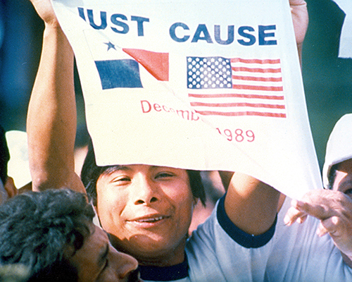 Panamanians celebrate U.S. efforts to remove dictator Manuel Noriega and reinstate a democratic government during Operation JUST CAUSE.