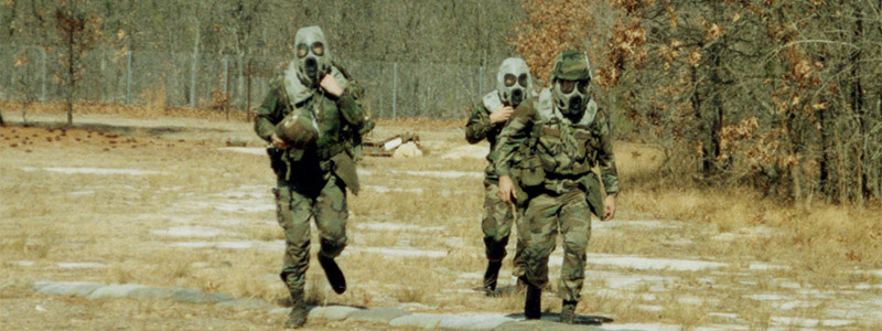 Training in Mission-Oriented Protective Posture (MOPP) gear while in garrison helped prepare 528th soldiers to react to the threat of chemically-armed Scud missiles, during Operation DESERT STORM.