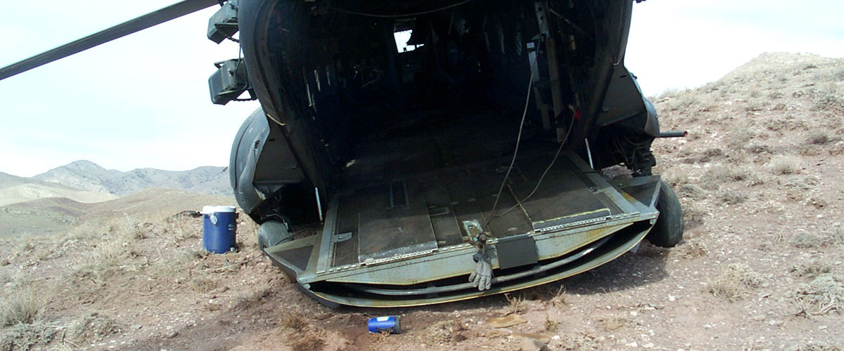 The rear of 476.  The glove tied to the ramp was placed there by the SEAL team as a marker to help determine if the helicopter had been tampered with.  If the glove was removed, it was a sure sign that someone else had been there.