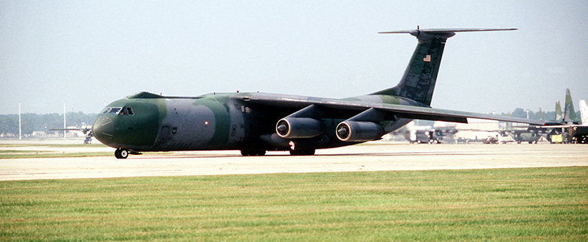A C-141 Starlifter departs from Pope Air Force Base, North Carolina, for Saudi Arabia, January 1991. That month, around 200 PSYOP soldiers from the active-duty 6th POB, USAR 13th POB, and USAR 18th, 19th, 244th, 245th, and 362nd PSYOP Companies left Pope AFB to join some 400 others from the 4th POG, 8th and 9th POBs, and Product Dissemination Battalion, already in-country.