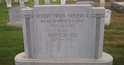 Gravestone for MG Robert T. Frederick at the National Cemetery at the Presidio of San Francisco.