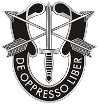 The FSSF crossed arrows and V-42 knife figure prominently in the Special Forces DUI