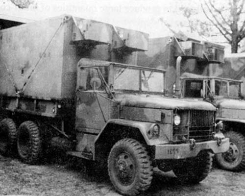 Two S-280 shelters mounted on 2½-ton trucks comprising the light print plant.