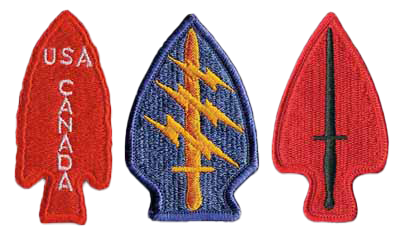 The USA-CANADA arrowhead patch of the World War II First Special Service Force inspired the insignia for those of both Army Special Forces and the U.S. Army Special Operations Command.