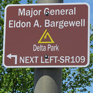 The city of Hoquiam contributed signage directing visitors to the park in honor of the late MG Eldon A. Bargewell.