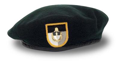 The Green Beret placed on Kennedy's grave by SGM Ruddy, bearing the SWCS insignia and flash. It is now held by the JFK Presidential Library and Museum in Boston.