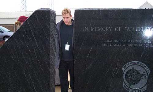 Eldard visits the Night Stalker Memorial outside of 160th SOAR headquarters at Fort Campbell.