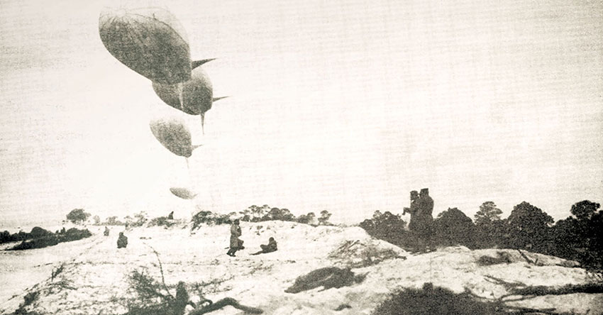 Taken off the boats after the first day landings and moored along the beach, all barrage balloons from the 302nd Coast Artillery were lost in the storm.