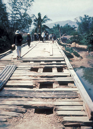 During the Tet Offensive, the security situation throughout South Vietnam deteriorated. Here is one of Team 14’s bridge projects that was damaged by the VC.