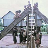 A popular project, when time and material was available, was to make playground equipment for the children. Such projects went a long way in winning over the locals.