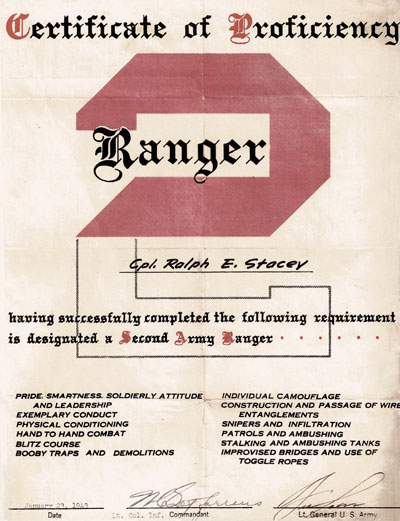 Second Army Ranger School certificate