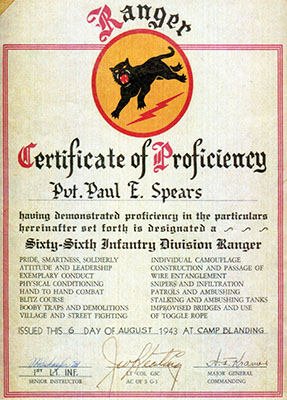 66th ID Ranger Certificate