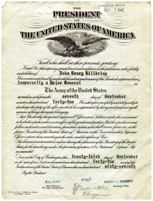 Hilldring’s commissioning document promoting him to Major General.