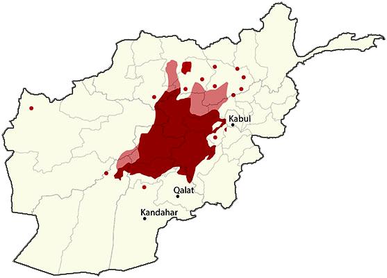 The Hazara population dominates the center of Afghanistan.