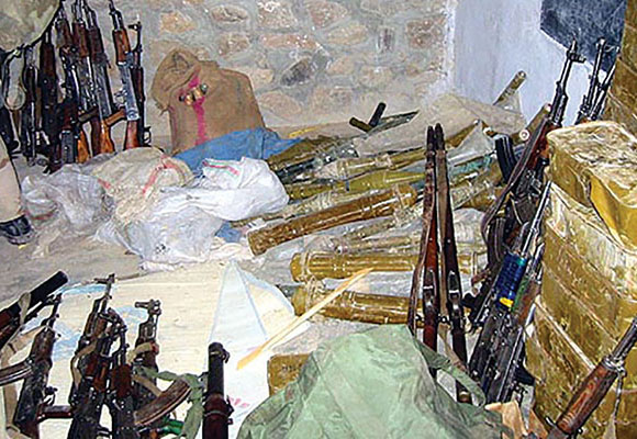Photos taken of captured weapons and ammunition discovered in the seizures of Objectives KELLY and BRIGID by A/1/5.