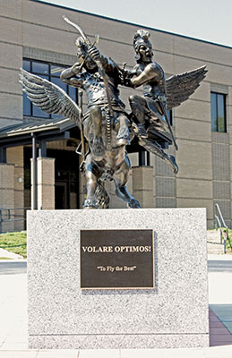 The Volare Optimos statue stands in front of the U.S. Army Special Operations Aviation Command Headquarters