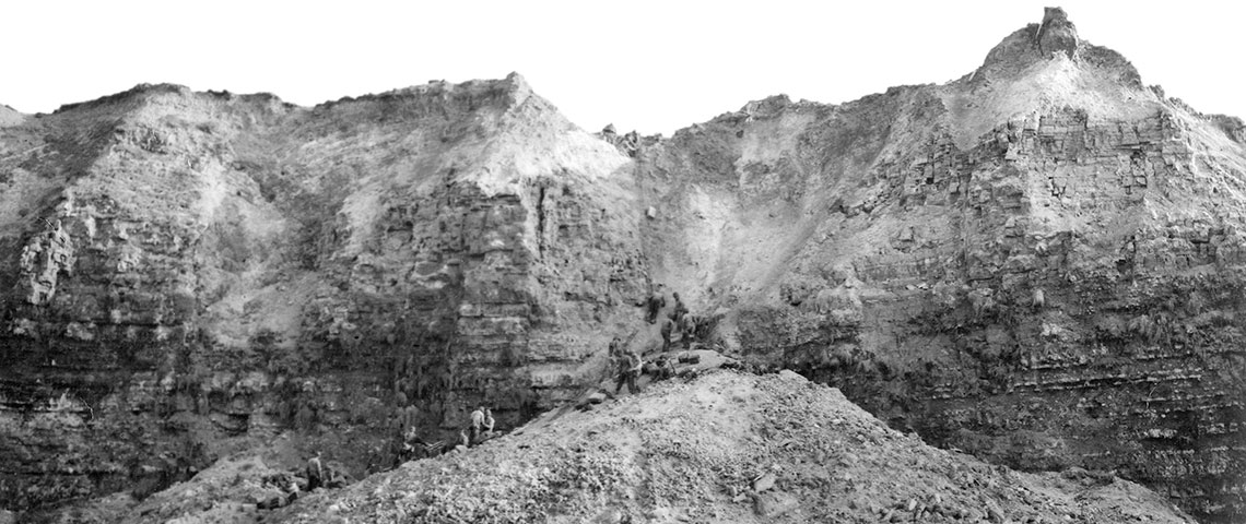 The cliffs at Pointe du Hoc after the battle.