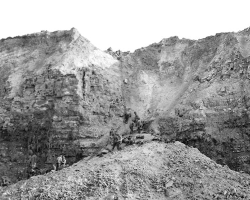 The cliffs at Pointe du Hoc after the battle.