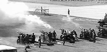 The 35th President received a 21-gun salute from a battery of M-101A1 105mm light howitzers.