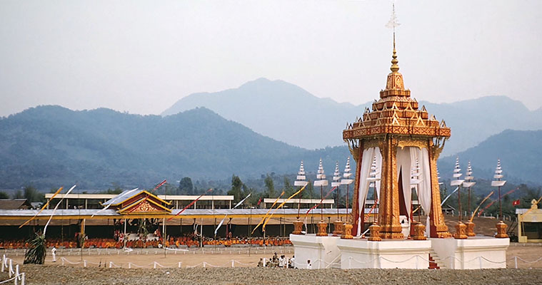 The culmination of the funeral for King Sisavang Vong was his cremation on this elaborate pyre.