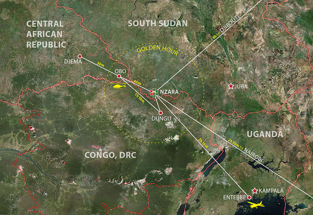 Map of central Africa, depicting location of SORT in Nzara