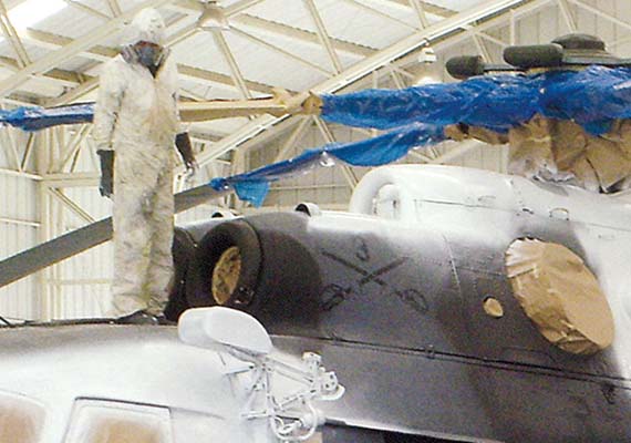 The two oldest Soviet Mi-17 Hip helicopters were repainted in international search and rescue colors: white & red.