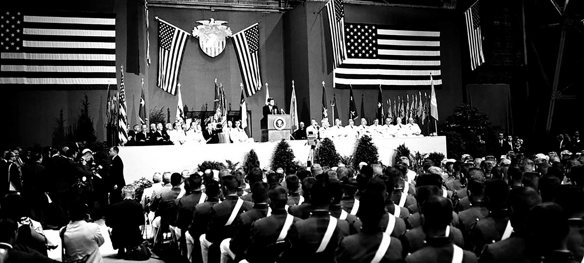 Different view of President Kennedy addressing the West Point Class of 1962
