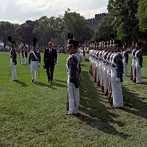 After the rendering of honors, the President reviews the honor guard on The Plain.