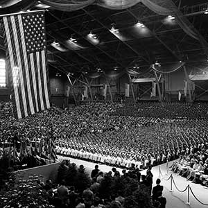 Views inside Gillis Field House for the graduation ceremony on 6 June 1962.