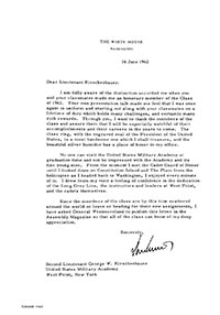 Kennedy's 14 June 1962 letter to 2LT Kirschenbauer, thanking him and the Class of 1962 for the gift.