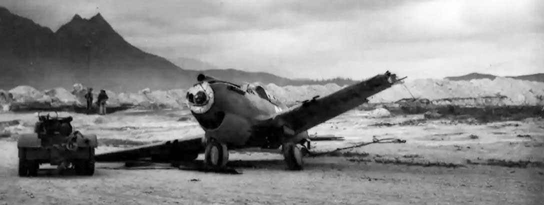 The Japanese destroyed numerous aircraft on Bellows Field as part of the attack on Pearl Harbor, such as this Curtiss P-40 Warhawk.