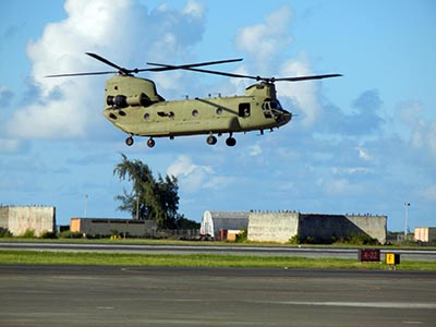 The 25th Infantry Division provided the CH-47s that SILENT EAGLE 2011 used for its HALO jumps. This helicopter is arriving for the culminating exercise