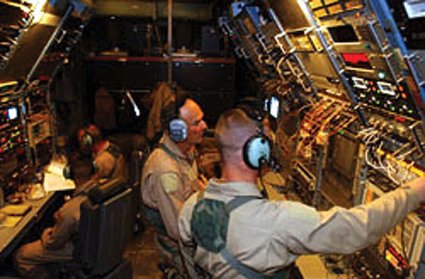 During the early days of OIF, Commando Solo crews flew broadcast-intense missions over Iraq. Besides radio broadcasts, the EC-130E transmitted such television programs as “Towards Freedom TV” in support of coalition goals.