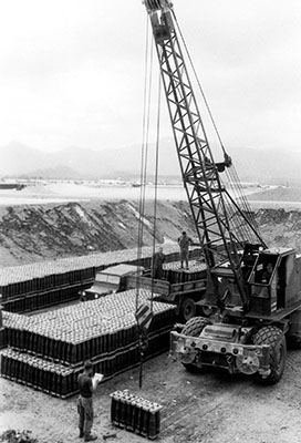 Heavy duty cranes were required to issue heavy ordnance to combat units.