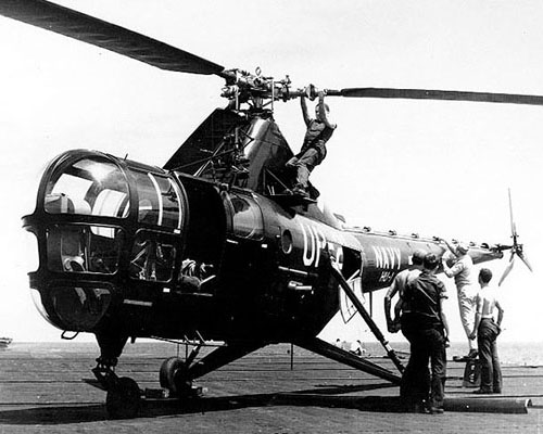 The Sikorsky HO3S was the Navy’s primary helicopter during the early years for rescue missions in Korea.