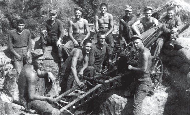 Gun crews became close on the march through Burma. Each man knew his job and performed it quickly and professionally. Gun crew from C Battery, 613th Field Artillery Battalion (Pack), Burma, 1945 (at right): Edgar Bayless, Carl Dolwise, Emery Pustejovsky, Robert Molina, Carl Harper, Leon Polley, Georgae Haefele, Harry Scheer, Edward Jenulevies/Jenelvicz, Mike Kandrac, Alphonse Stefanovich.