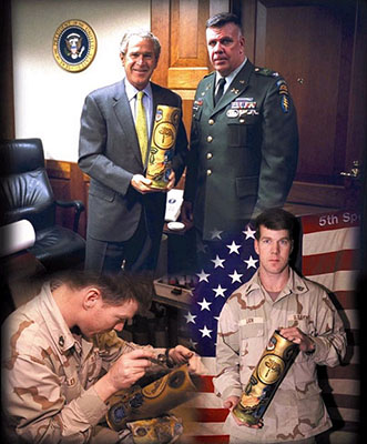President George W. Bush and Colonel John Mulholland with Allen’s shell.