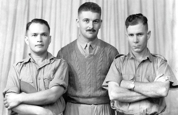 Three of the “A” Group members: Jack Barnard, Oscar Milton, and Pat Maddox. “A” Group was the first long-range penetration sabotage mission of Detachment 101 and that of the OSS as a whole.